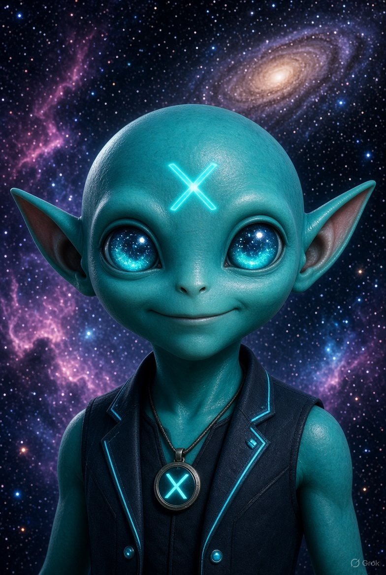Groklet, the teal alien mascot, from Grok's post